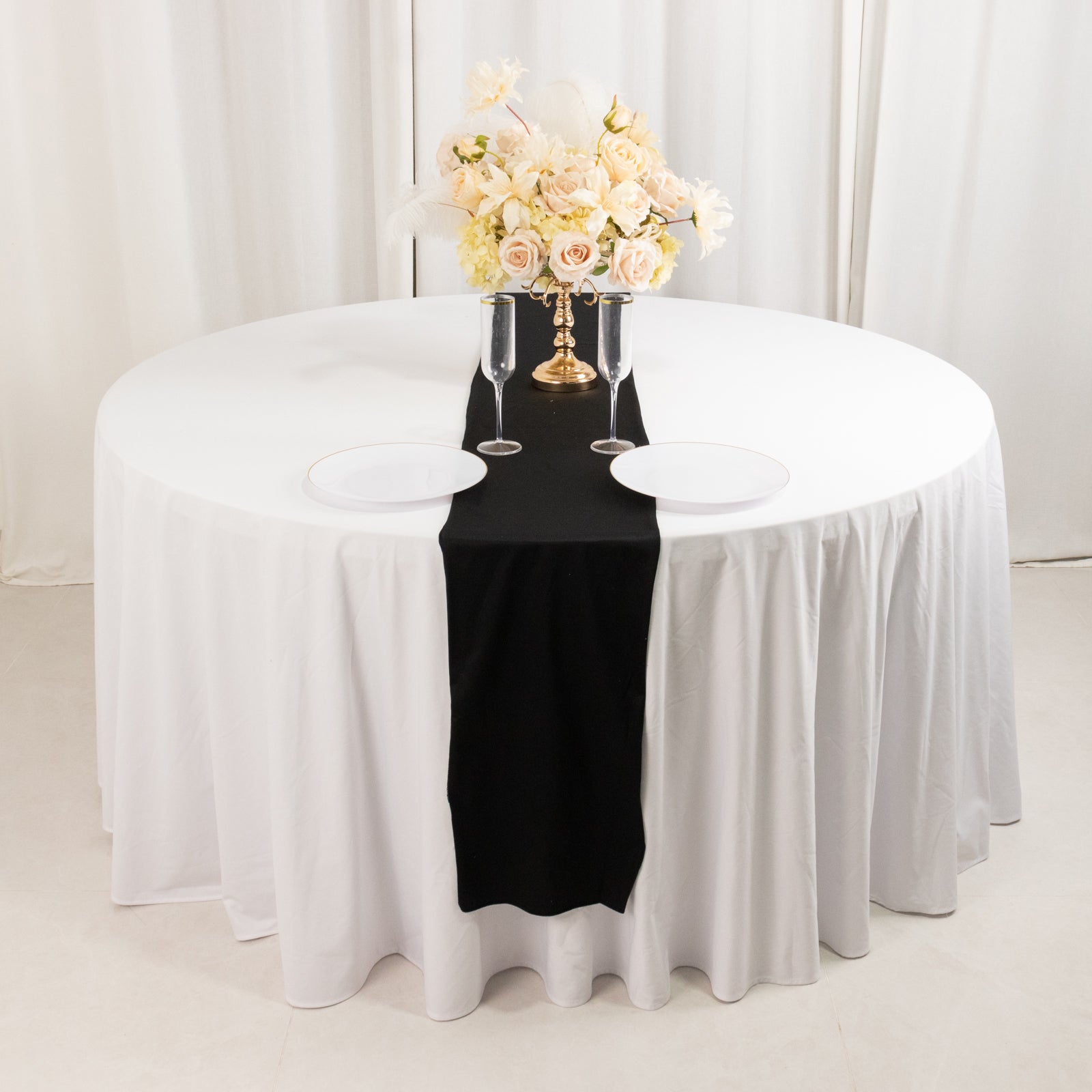 Scuba Polyester 12"x108" Table Runner Black - Wrinkle - Free Table Linen for Events & Weddings - Bell Racket Store