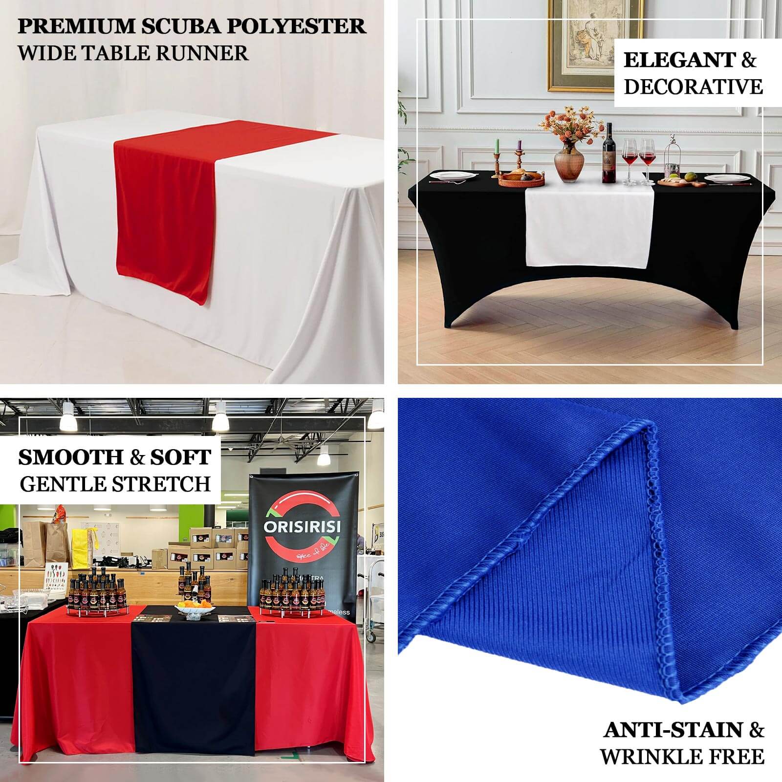 Scuba Polyester 24"x72" Wide Table Runner Royal Blue - Wrinkle - Free Table Linen - Bell Racket Store