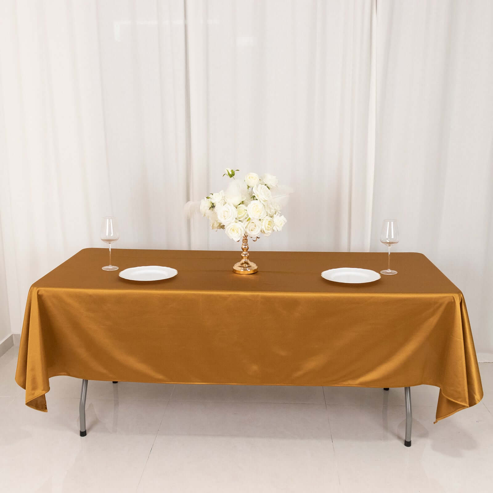 Scuba Rectangular 60"x102" Tablecloth Shimmering Gold - Wrinkle Free, Stain Resistant & Seamless Table Cover for Weddings and Parties - Bell Racket Store