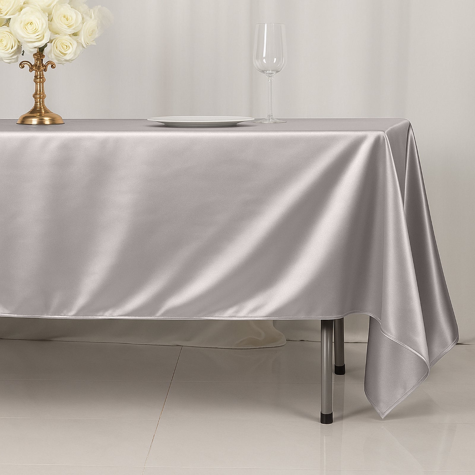 Scuba Rectangular 60"x102" Tablecloth Shimmering Silver - Wrinkle Free & Stain Resistant Table Cover - Bell Racket Store