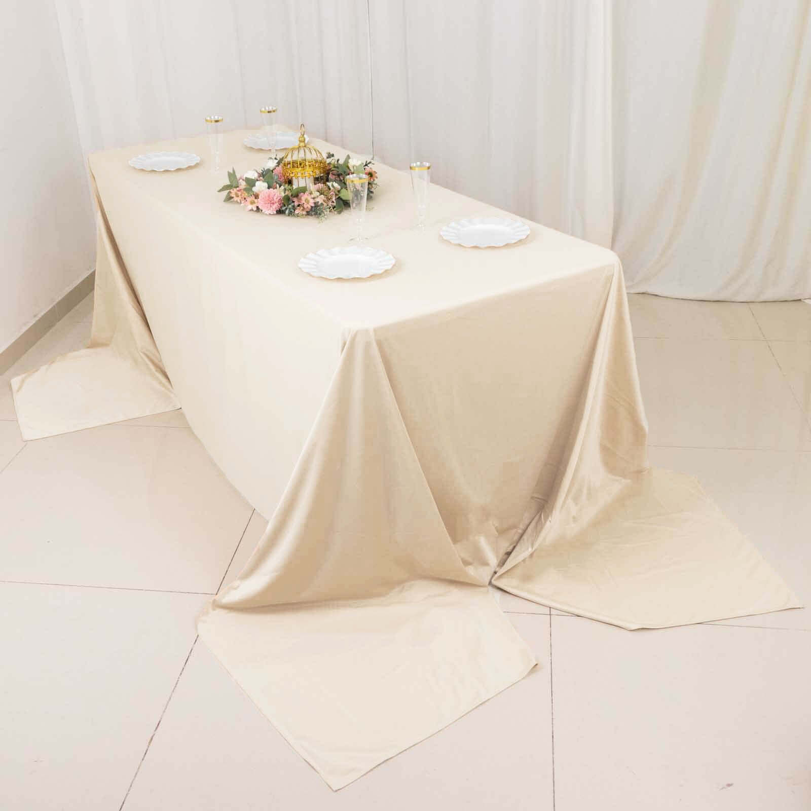 Scuba Rectangular 90"x156" Tablecloth Beige - Wrinkle Free, Stain Resistant & Seamless Table Cover - Bell Racket Store