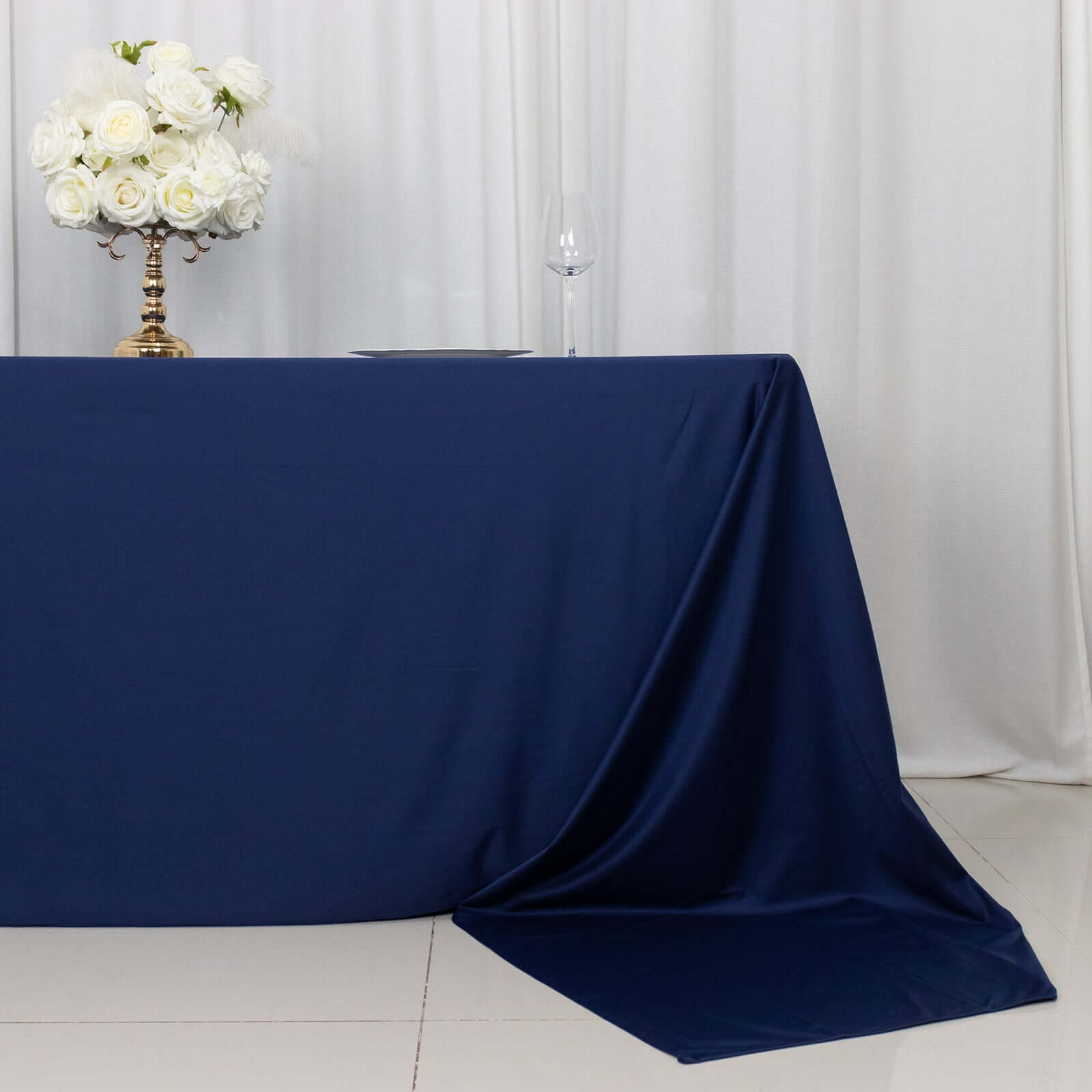Scuba Rectangular 90"x156" Tablecloth Navy Blue - Wrinkle Free, Stain Resistant & Seamless Table Cover - Bell Racket Store