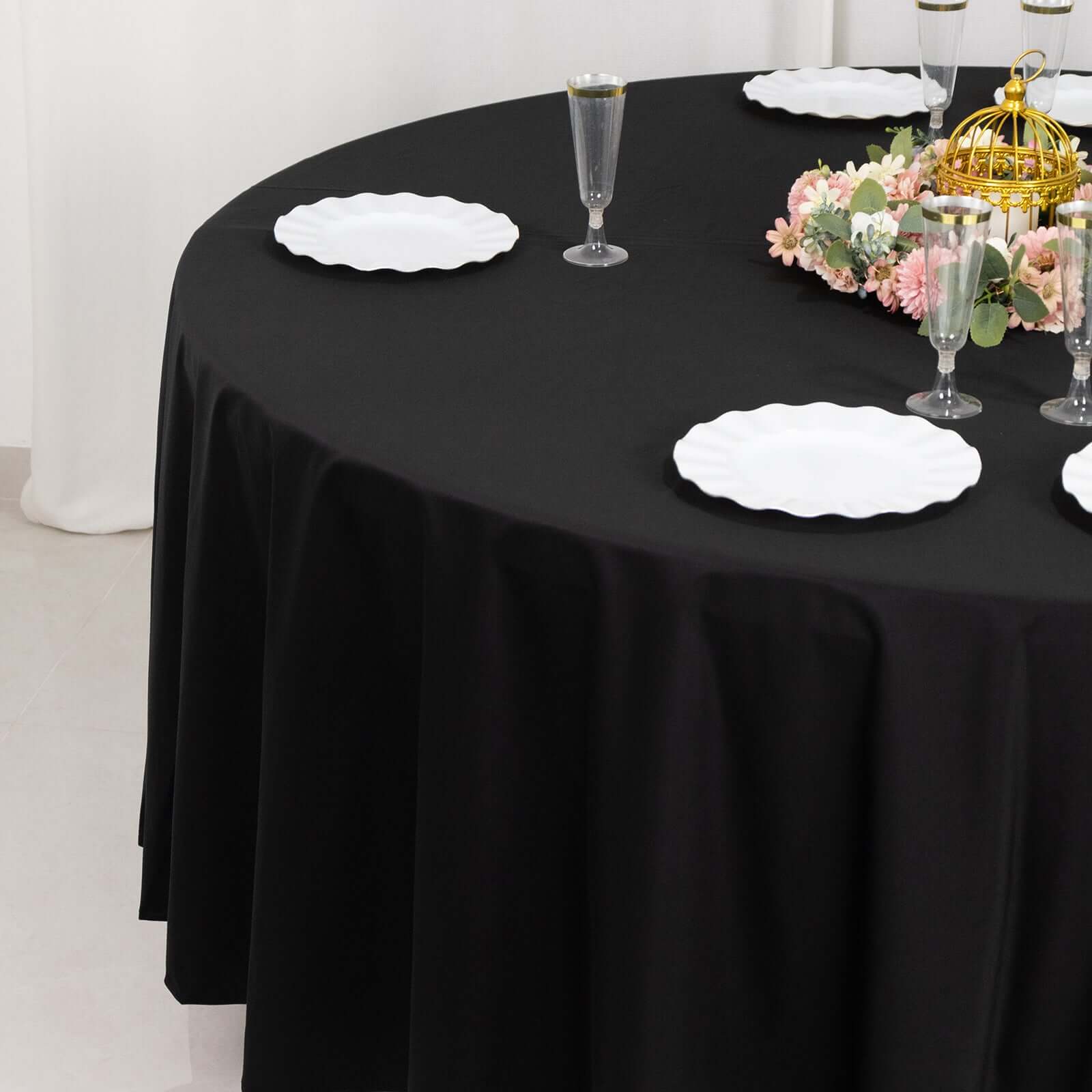 Scuba Round 108" Tablecloth Black - Wrinkle Free & Stain Resistant Table Cover for Exquisite Events - Bell Racket Store