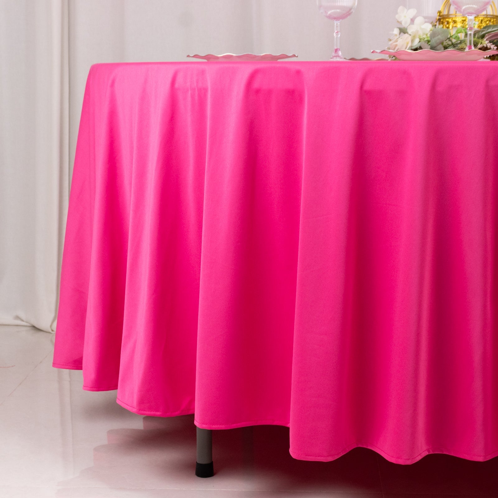 Scuba Round 108" Tablecloth Fuchsia - Wrinkle Free & Stain Resistant Table Cover - Bell Racket Store