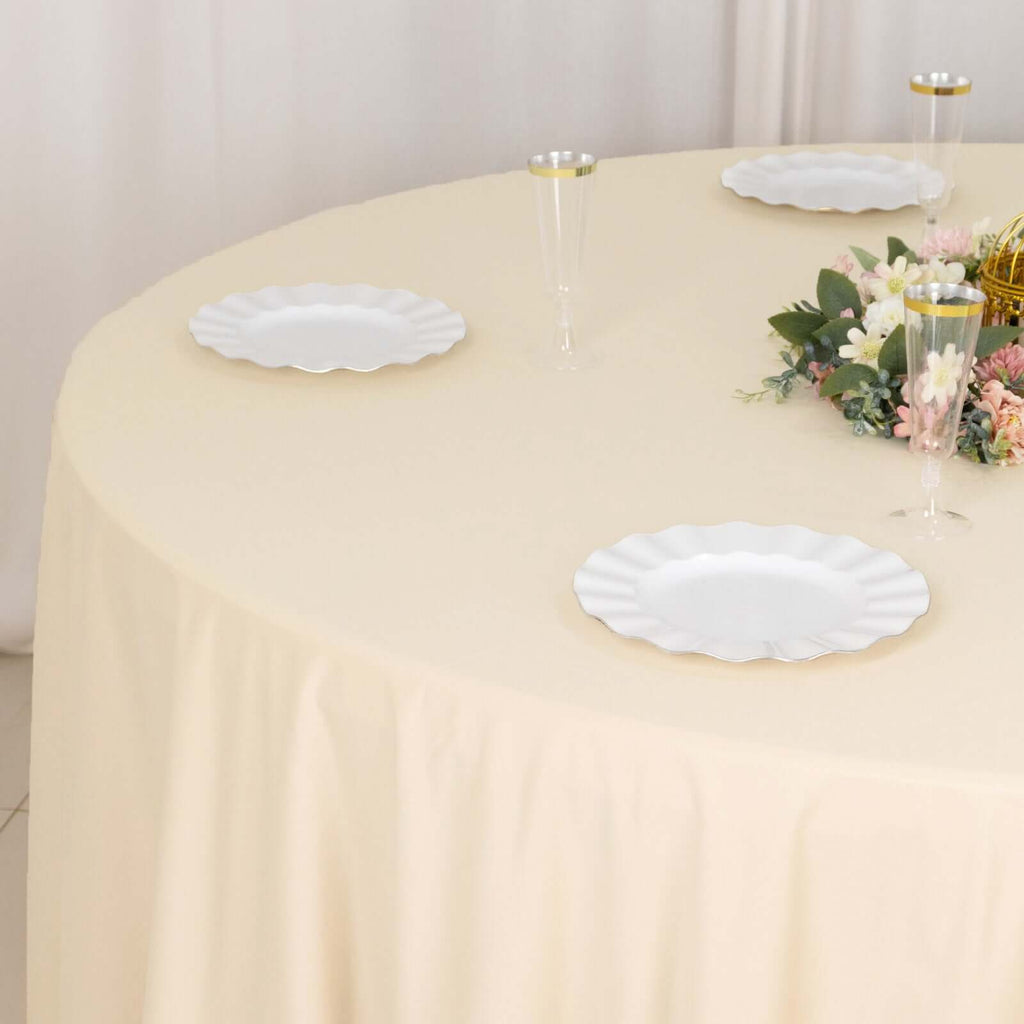 Scuba Round 120" Tablecloth Beige - Wrinkle Free & Stain Resistant Seamless Table Cover - Bell Racket Store