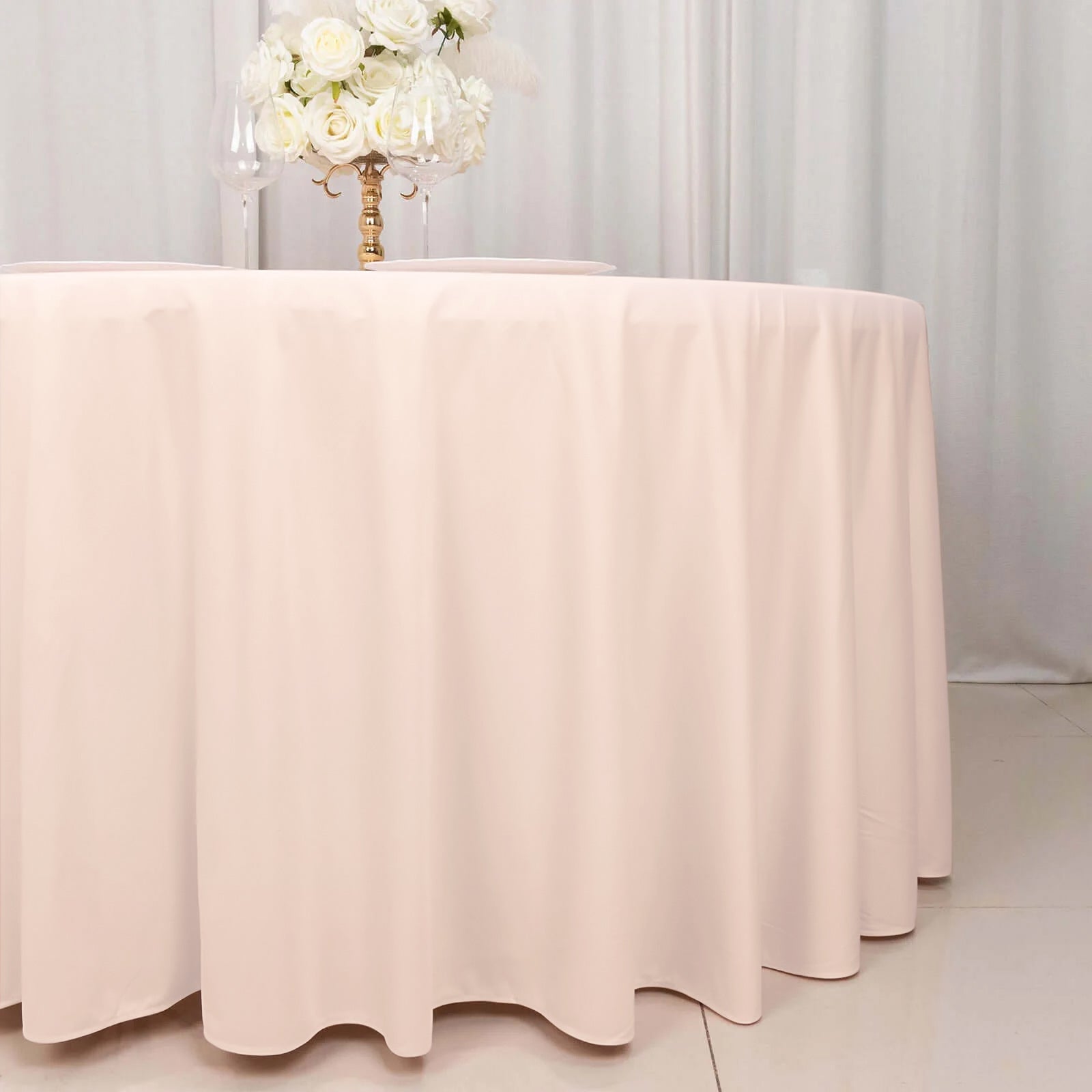 Scuba Round 120" Tablecloth Blush - Wrinkle Free & Stain Resistant Seamless Table Cover - Bell Racket Store