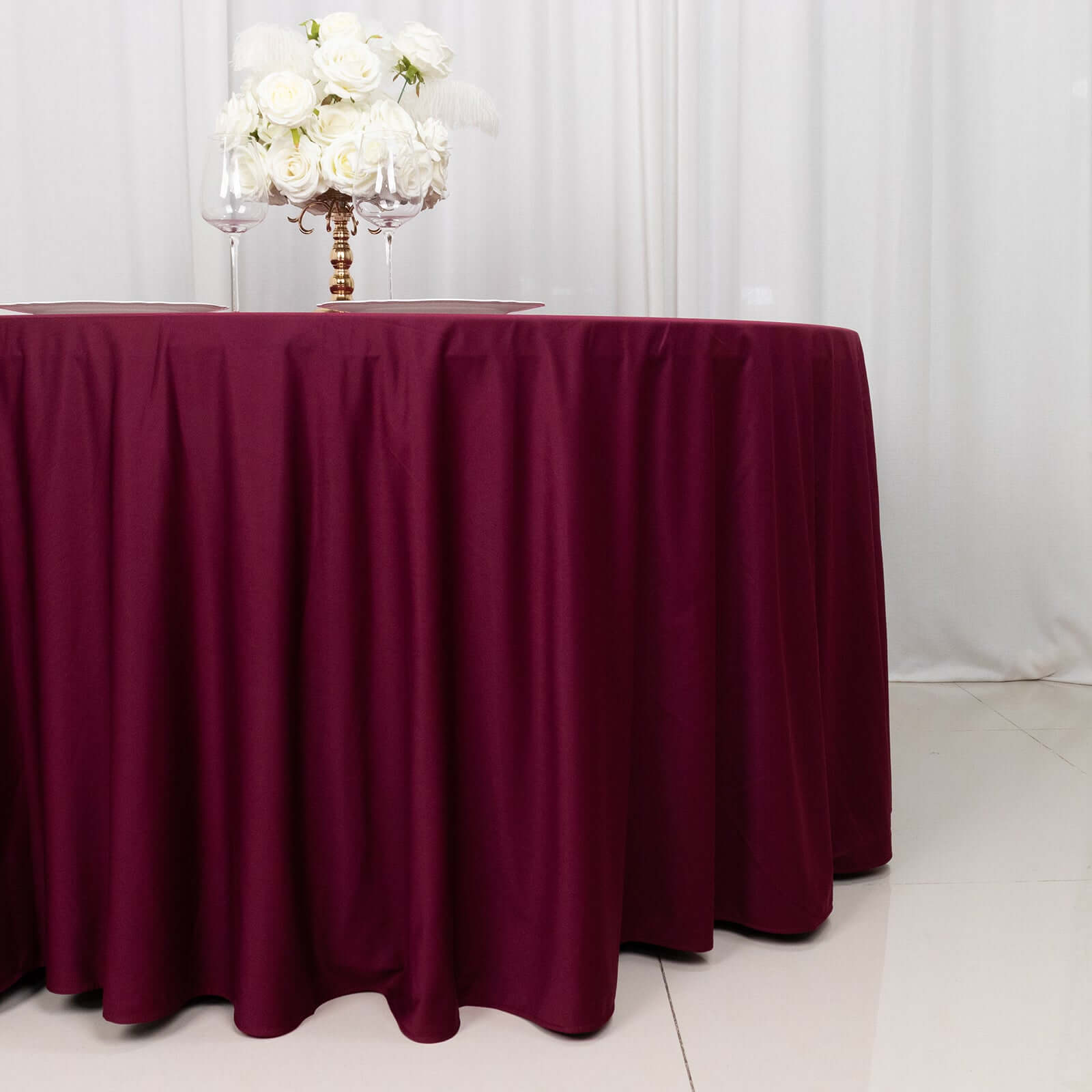 Scuba Round 120" Tablecloth Burgundy - Wrinkle Free & Stain Resistant Seamless Table Cover - Bell Racket Store