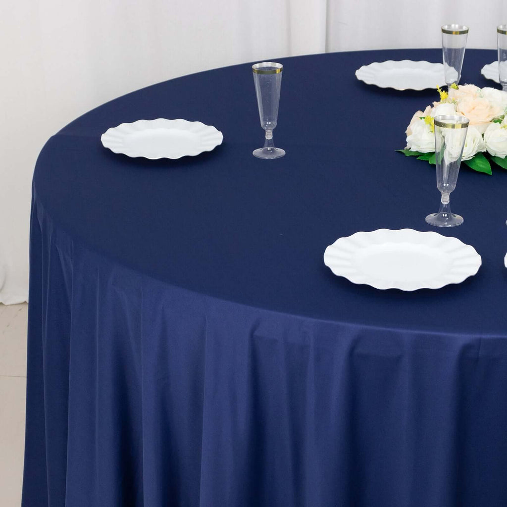 Scuba Round 120" Tablecloth Navy Blue - Wrinkle Free & Stain Resistant Seamless Table Cover - Bell Racket Store