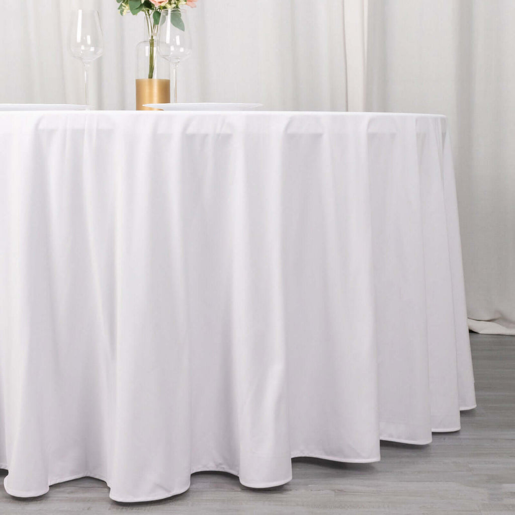 Scuba Round 120" Tablecloth White - Wrinkle Free & Stain Resistant Seamless Table Cover for Weddings & Events - Bell Racket Store