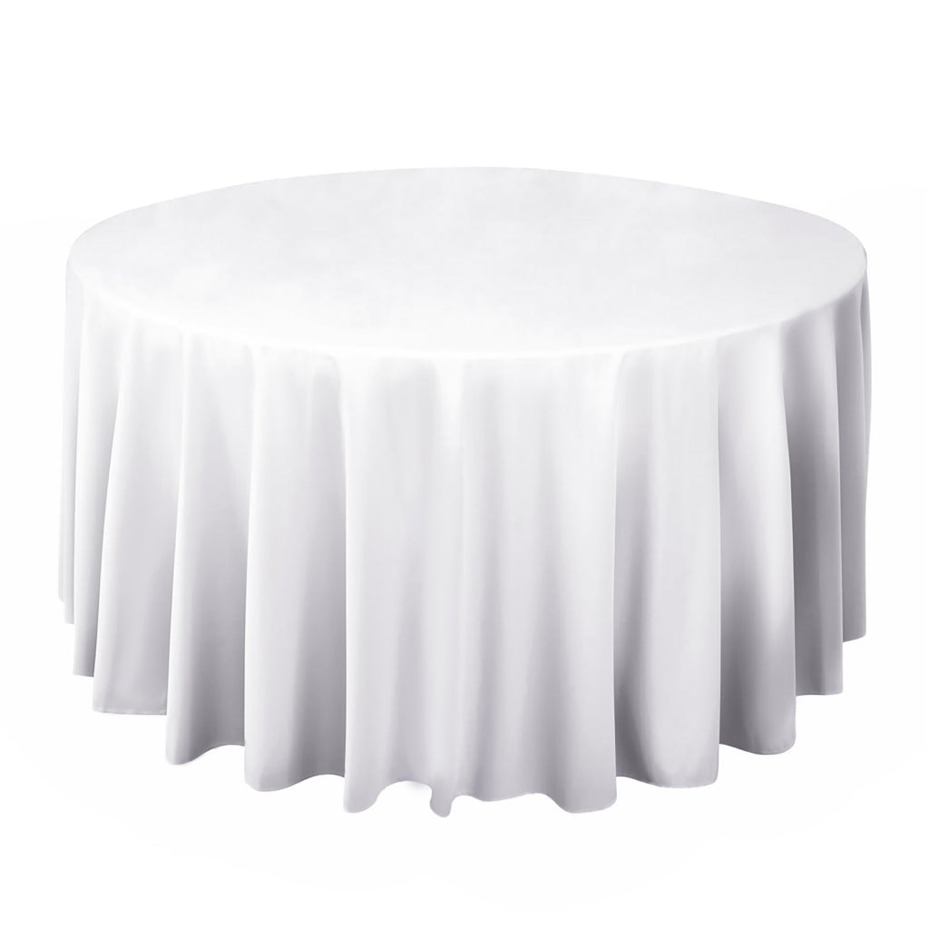 Scuba Round 120" Tablecloth White - Wrinkle Free & Stain Resistant Seamless Table Cover for Weddings & Events - Bell Racket Store