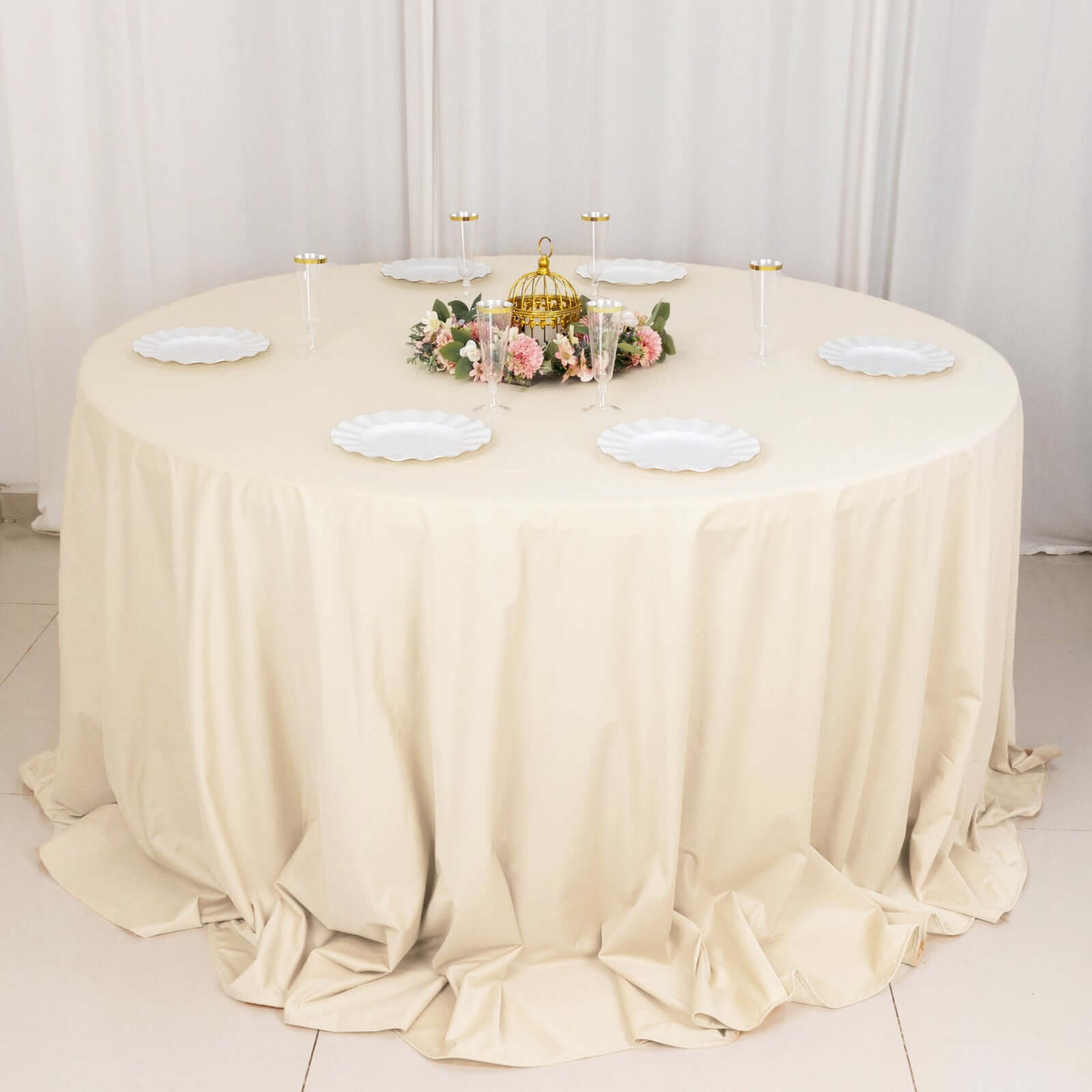 Scuba Round 132" Tablecloth Beige - Wrinkle Free & Stain Resistant Seamless Table Cover - Bell Racket Store