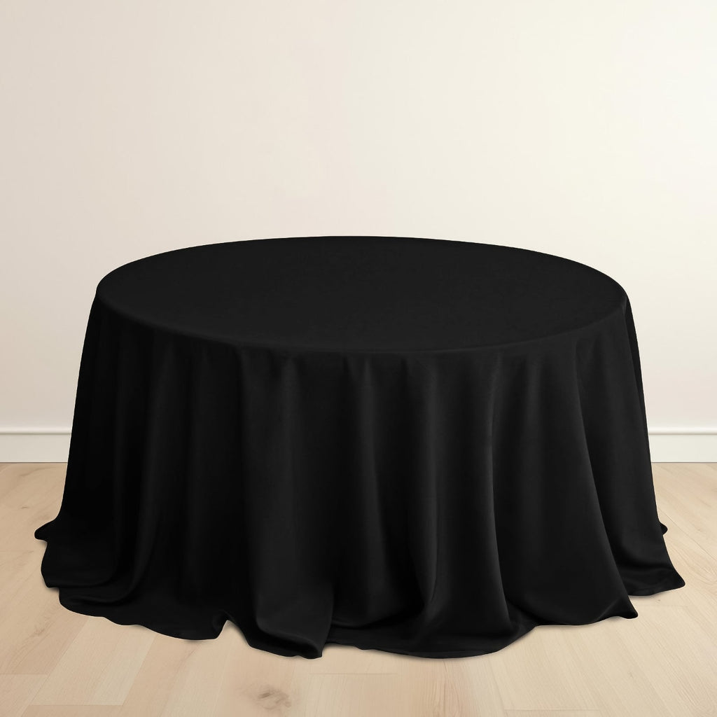 Scuba Round 132" Tablecloth Black - Wrinkle Free & Stain Resistant Seamless Table Cover for Weddings & Events - Bell Racket Store