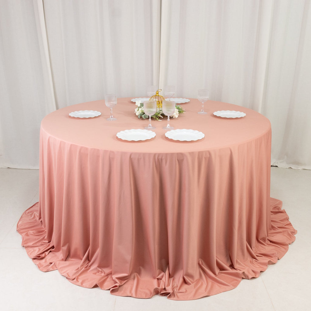 Scuba Round 132" Tablecloth Dusty Rose - Wrinkle Free & Stain Resistant Seamless Table Cover - Bell Racket Store