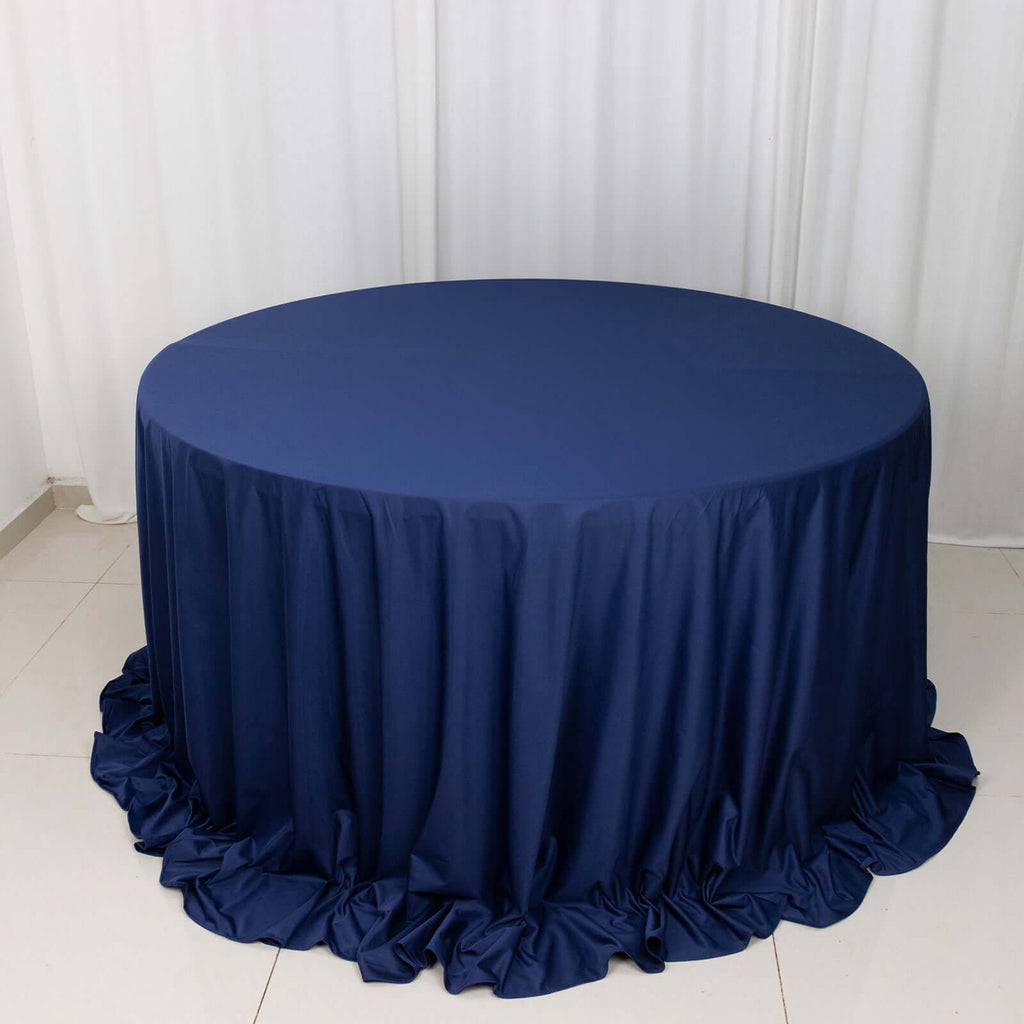 Scuba Round 132" Tablecloth Navy Blue - Wrinkle Free & Stain Resistant Seamless Table Cover - Bell Racket Store