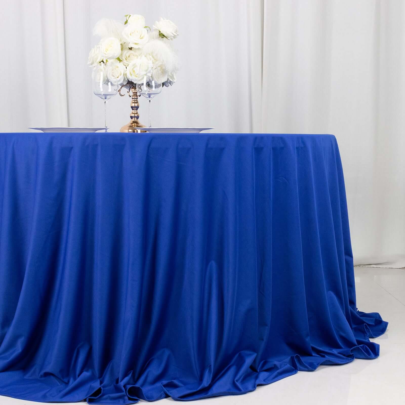 Scuba Round 132" Tablecloth Royal Blue - Wrinkle Free & Stain Resistant Seamless Table Cover - Bell Racket Store