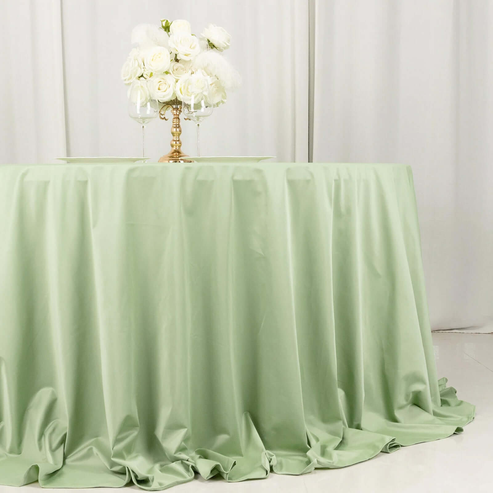 Scuba Round 132" Tablecloth Sage Green - Wrinkle Free & Stain Resistant Seamless Table Cover - Bell Racket Store