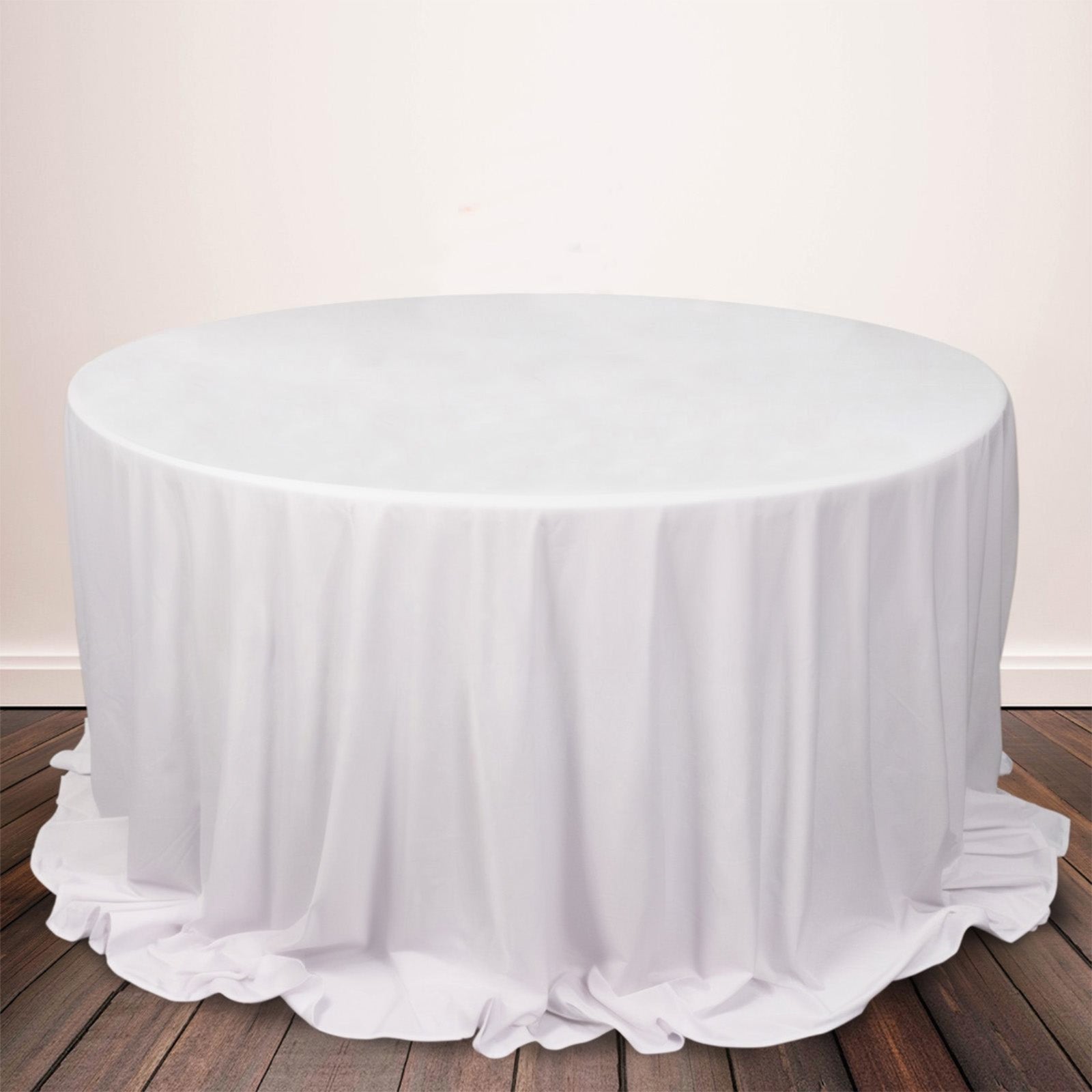 Scuba Round 132" Tablecloth White - Wrinkle Free & Stain Resistant Seamless Table Cover for Weddings & Events - Bell Racket Store