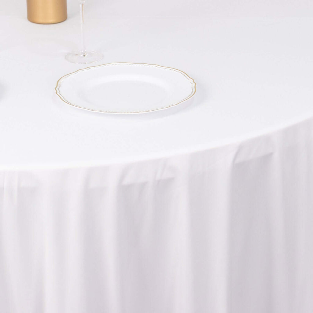 Scuba Round 132" Tablecloth White - Wrinkle Free & Stain Resistant Seamless Table Cover for Weddings & Events - Bell Racket Store