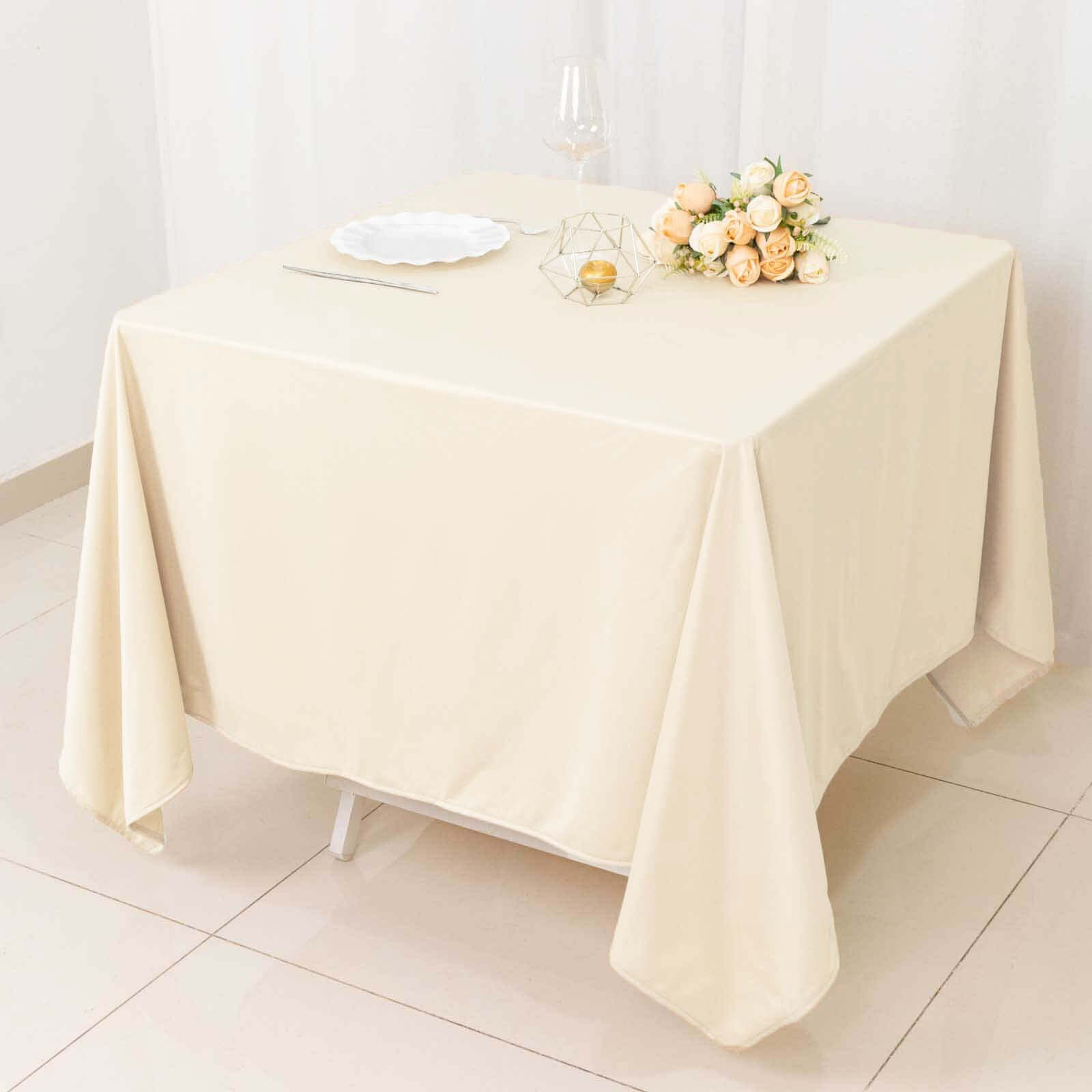 Scuba Square 70"x70" Tablecloth Beige - Wrinkle Free & Stain Resistant Table Cover - Bell Racket Store