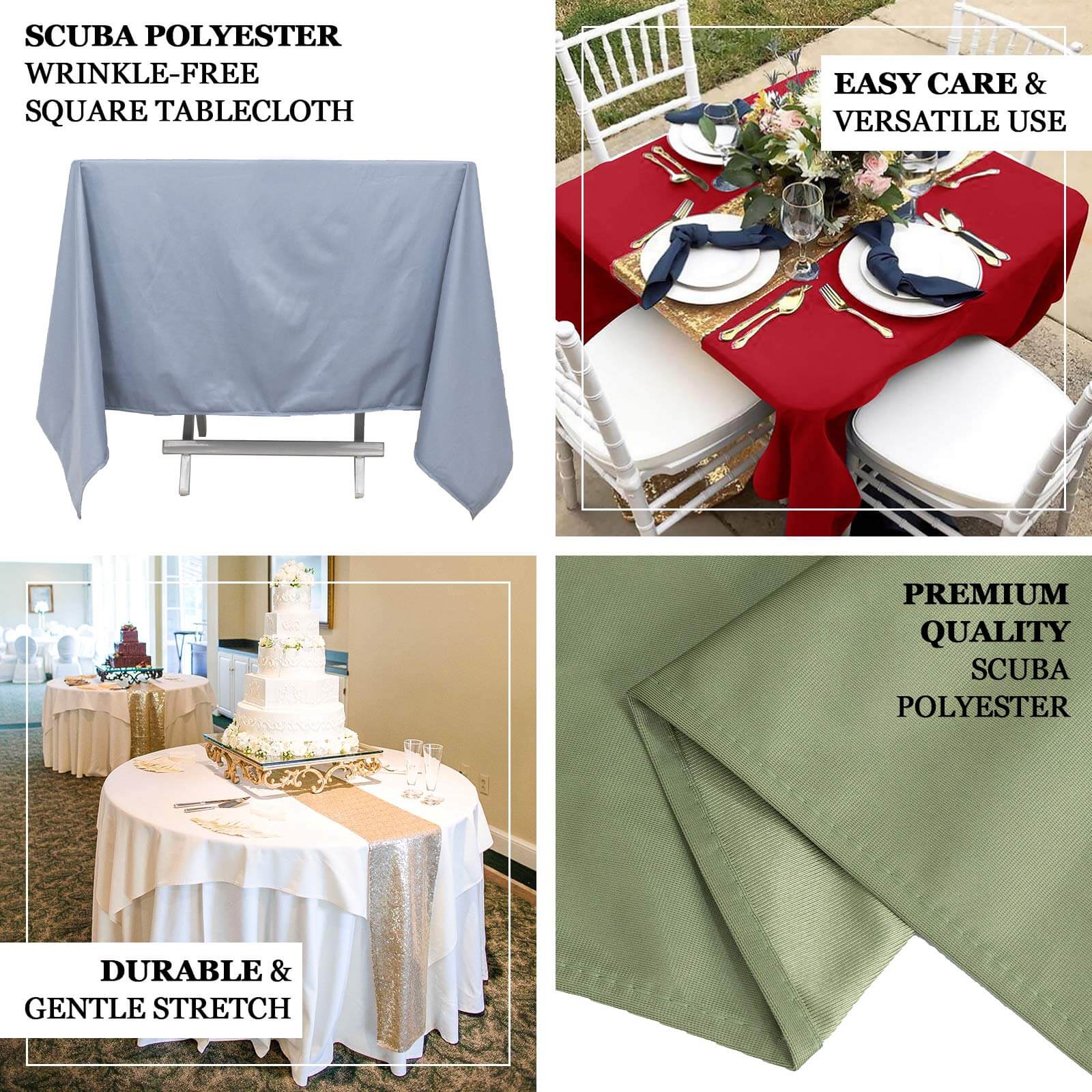 Scuba Square 70"x70" Tablecloth Dusty Blue - Wrinkle Free & Stain Resistant Table Cover - Bell Racket Store