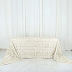 Satin 90"x156" Rectangle Tablecloth Ivory - Grandiose 3D Rosette Table Cover with Seamless Finish
