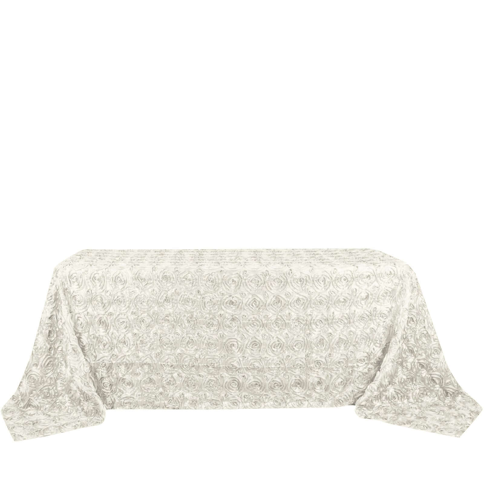 Satin 90"x132" Rectangle Tablecloth Ivory - Grandiose 3D Rosette Seamless Table Cover