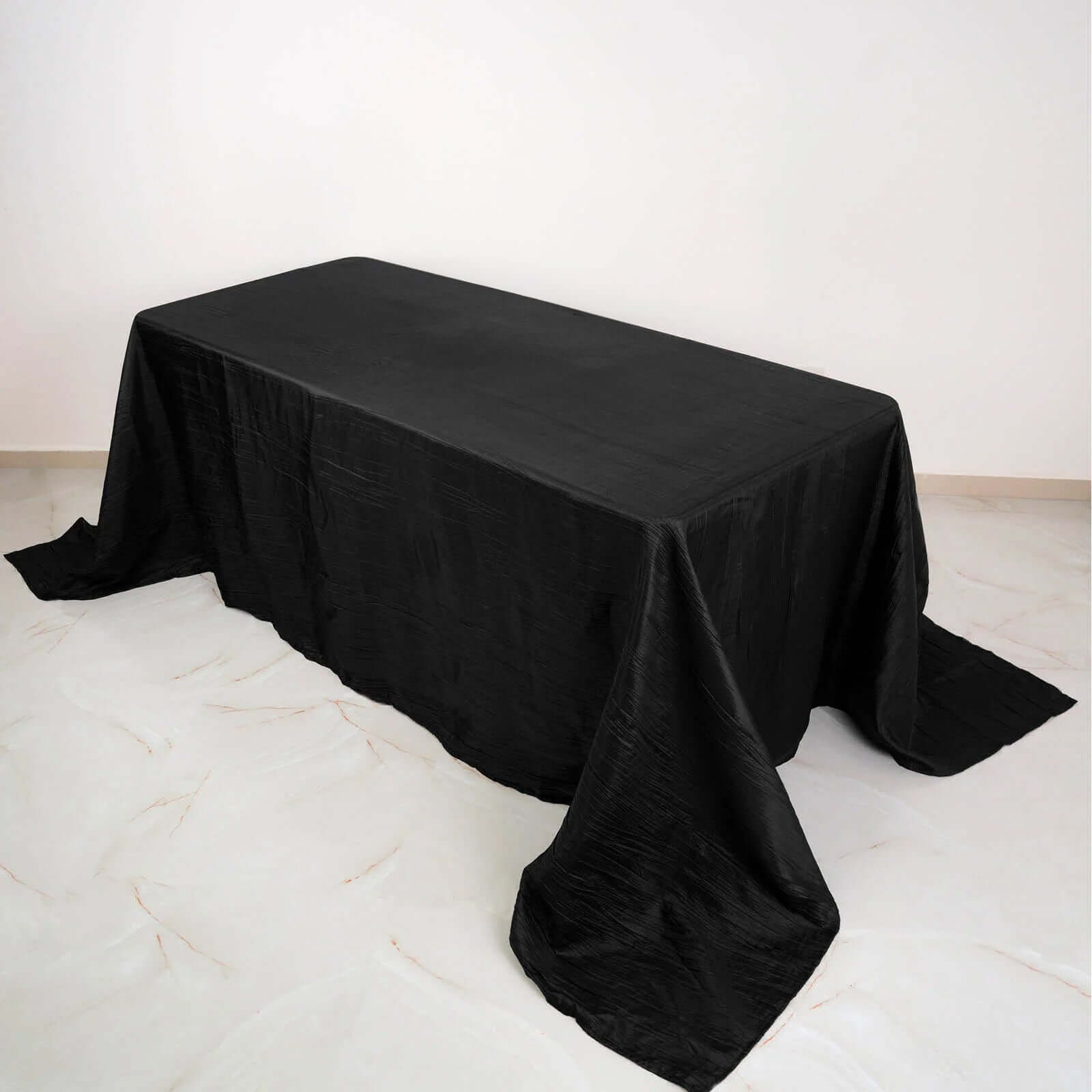Taffeta 90"x132" Rectangle Tablecloth Black - Seamless Accordion Crinkle Design for Sophisticated Gatherings