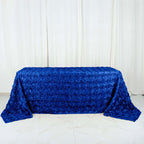 Satin 90"x132" Rectangle Tablecloth Royal Blue - Grandiose 3D Rosette Seamless Table Cover