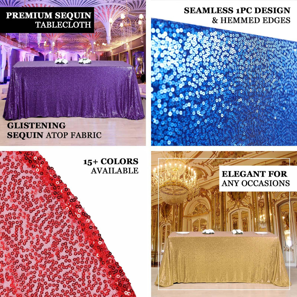 Sequin 90"x132" Rectangle Tablecloth Silver - Seamless Sparkly Table Cover