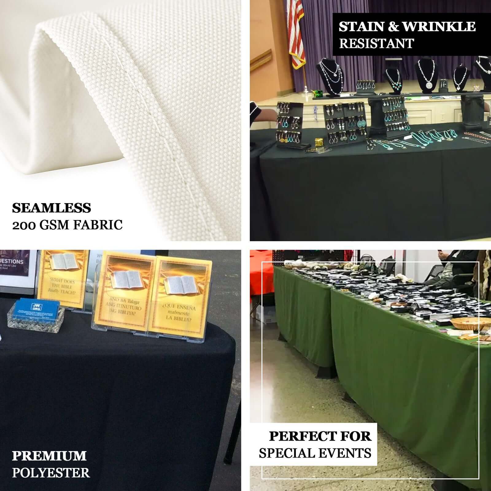 Fitted Polyester 96"x30" Rectangle Tablecloth White - Durable and Easy to Maintain Table Cover for Trade Shows, Catering & Events