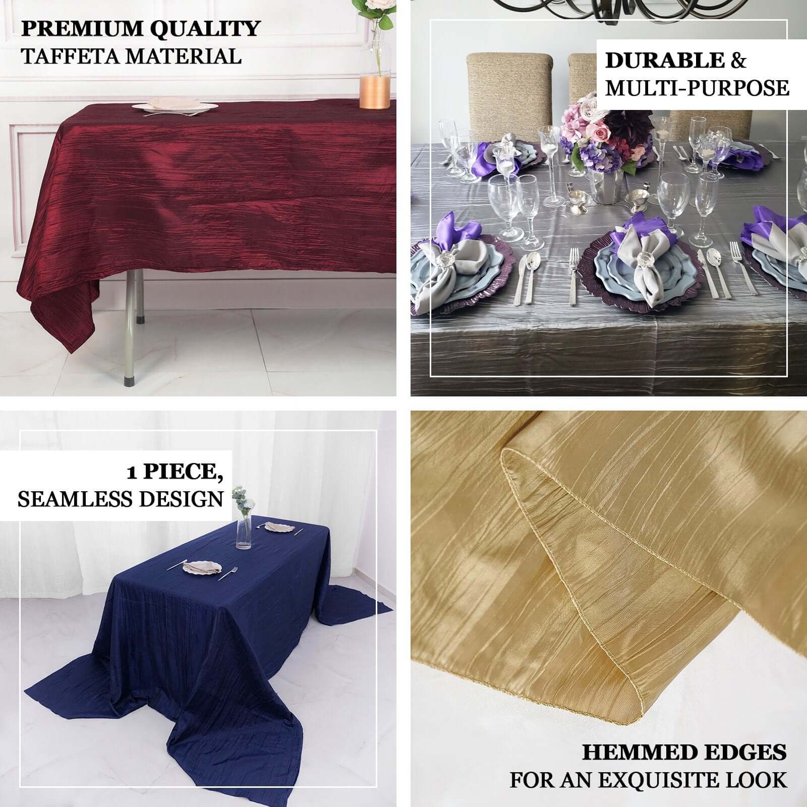 Taffeta 90"x156" Rectangle Tablecloth Dusty Blue - Accordion Crinkle Seamless Table Cover