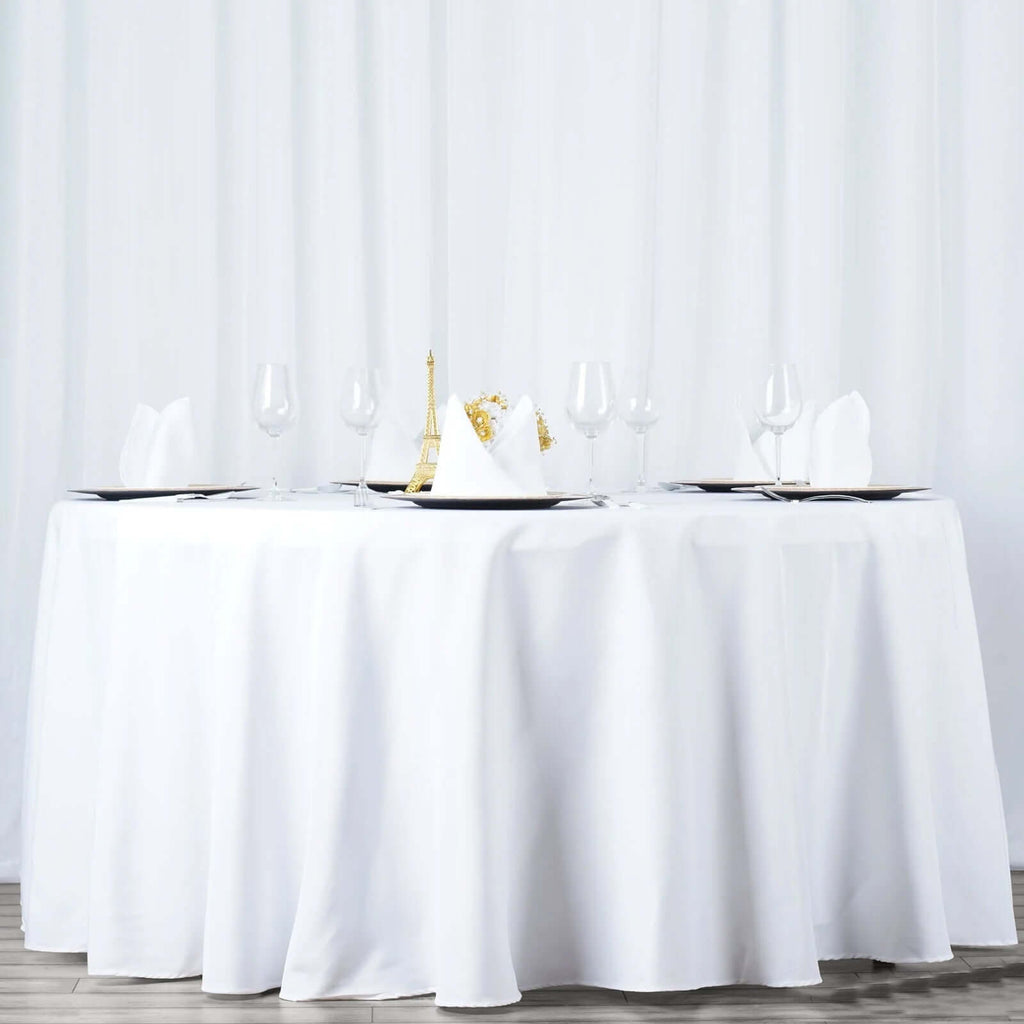 Premium Polyester 132" Round Tablecloth White - Seamless 220GSM Wrinkle-Resistant Design for Upscale Occasions