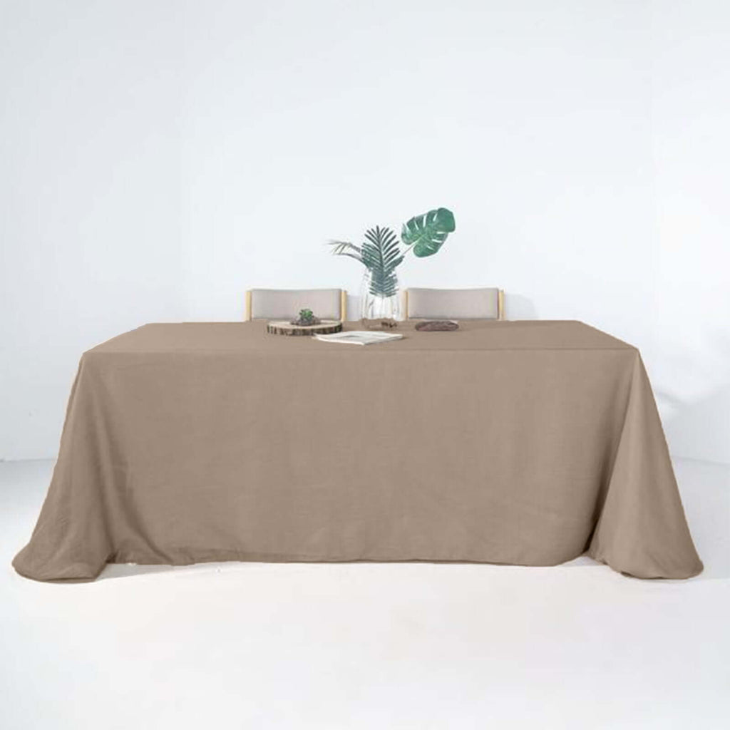 Faux Linen 90"x132" Rectangular Tablecloth Taupe - Slubby Texture Wrinkle-Resistant Seamless Table Cover