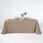 Faux Linen 90"x132" Rectangular Tablecloth Taupe - Slubby Texture Wrinkle-Resistant Seamless Table Cover