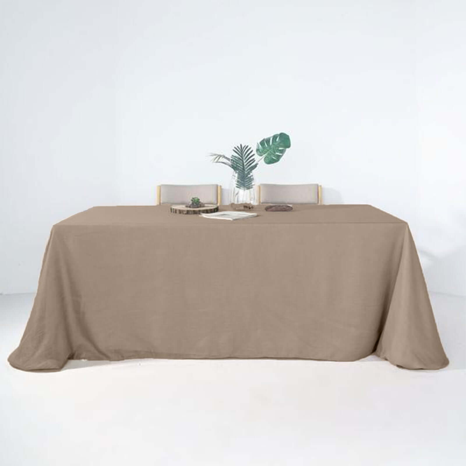 Faux Linen 90"x132" Rectangular Tablecloth Taupe - Slubby Texture Wrinkle-Resistant Seamless Table Cover