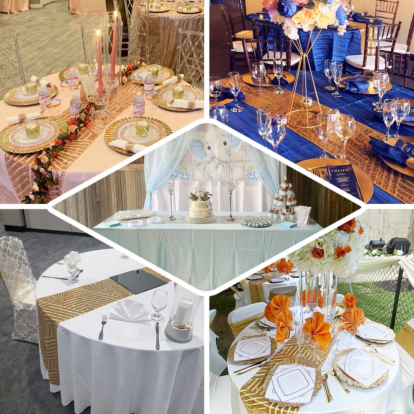 Sequin 12"x108" Table Runner Black - Diamond Glitz Design - Bell Racket Store