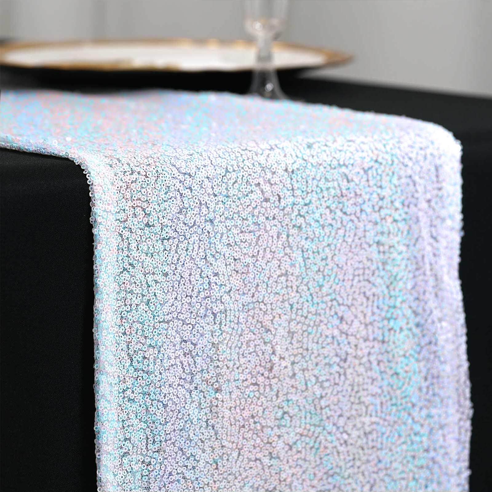 Sequin 12"x108" Table Runner Iridescent Blue - Glittering Design - Bell Racket Store