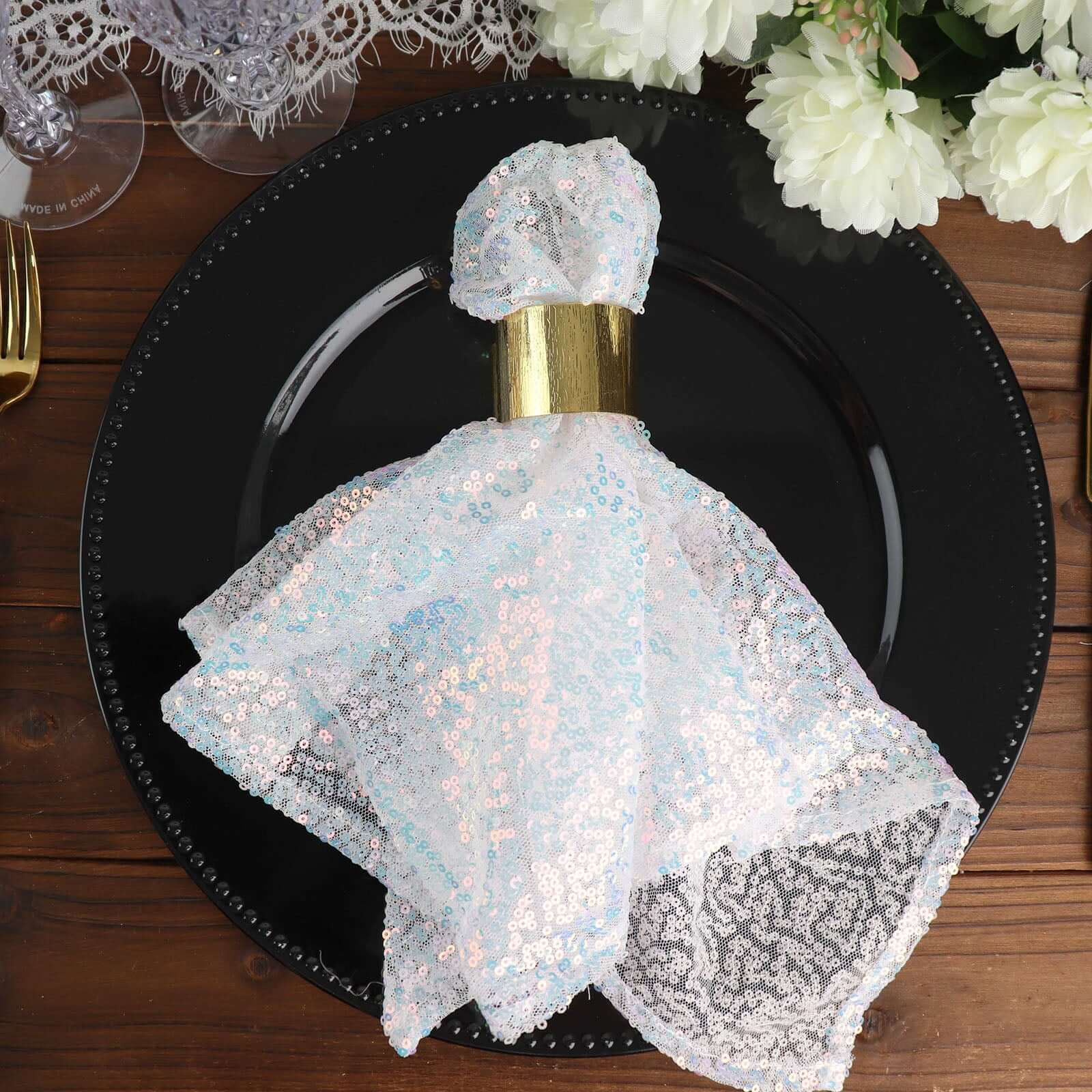 Sequin 20"x20" Napkin Iridescent Blue - Shimmering Dinner Napkin - Bell Racket Store
