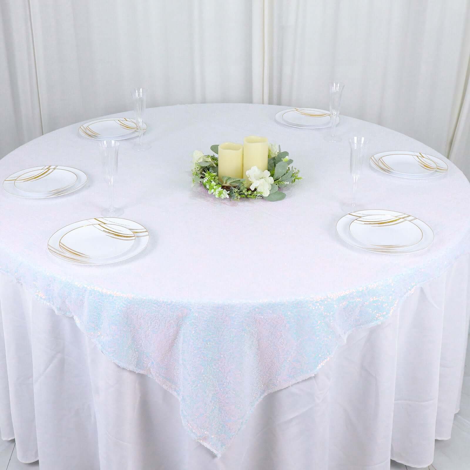 Sequin 60"x60" Table Overlay Square Tablecloth Iridescent Blue - Luxe Wedding Table Topper - Bell Racket Store