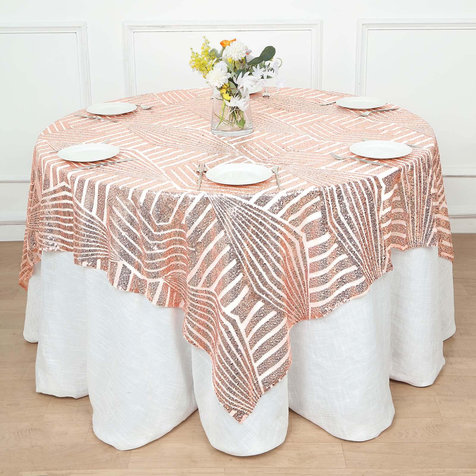 Sequin 72" Table Overlay Square Tablecloth Blush - Diamond Glitz Table Cover - Bell Racket Store