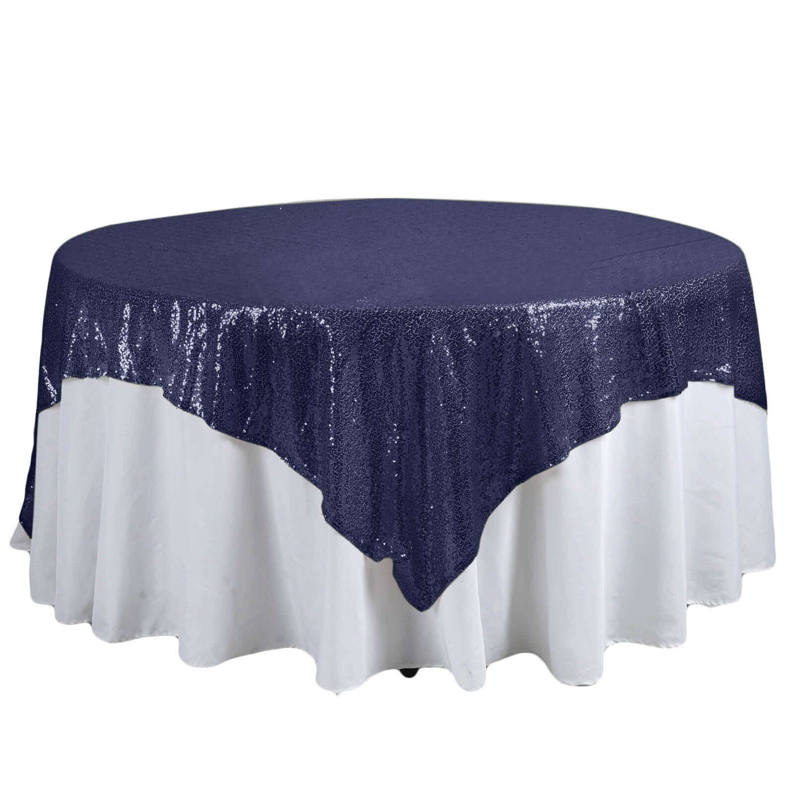 Sequin 90"x90" Table Overlay Square Tablecloth Navy Blue - Sparkly Table Cover