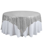 Sequin 90"x90" Table Overlay Square Tablecloth Silver - Sparkly Table Cover