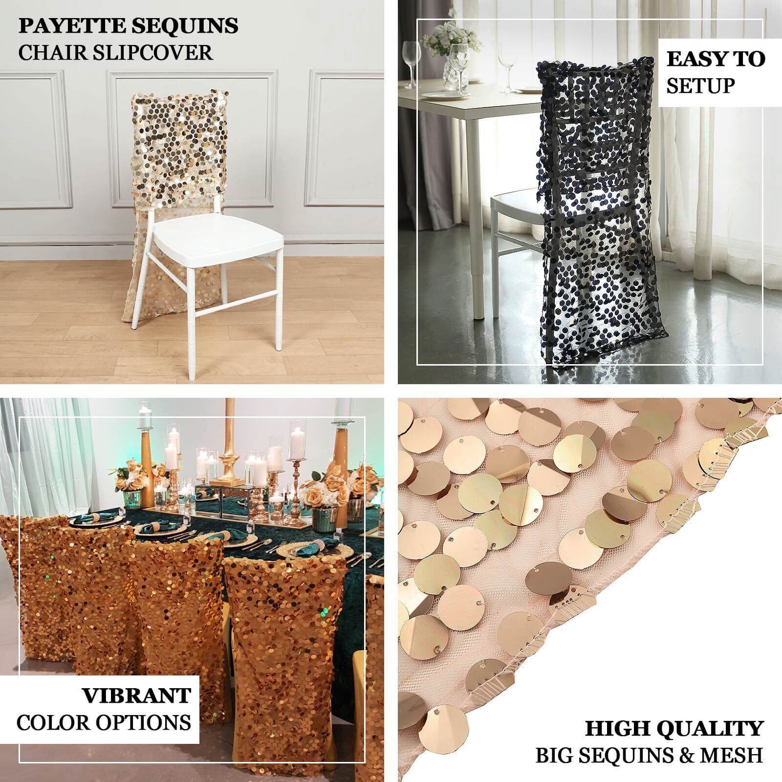 Sequin Chair Slipcover Big Payette Design for Chiavari Chairs Silver - Glittering Chair Back Cover - Bell Racket Store