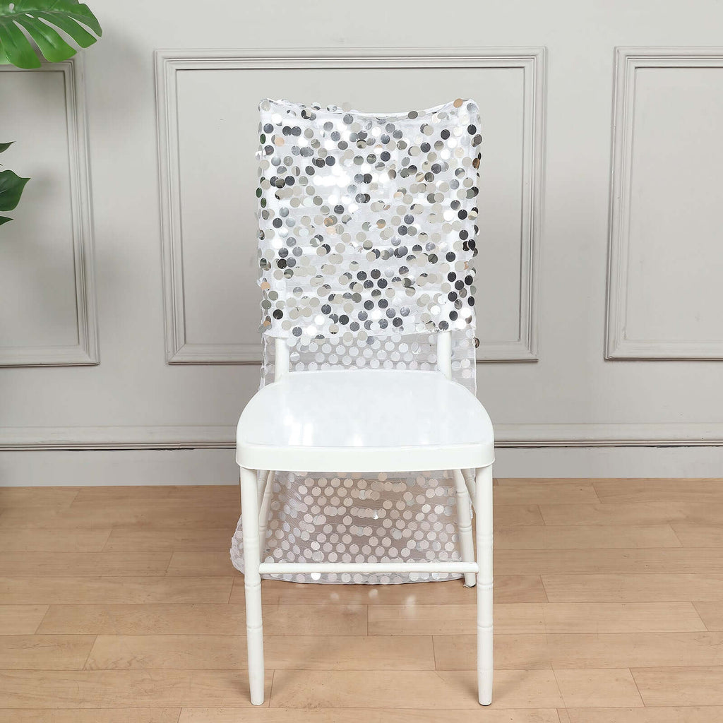 Sequin Chair Slipcover Big Payette Design for Chiavari Chairs Silver - Glittering Chair Back Cover - Bell Racket Store