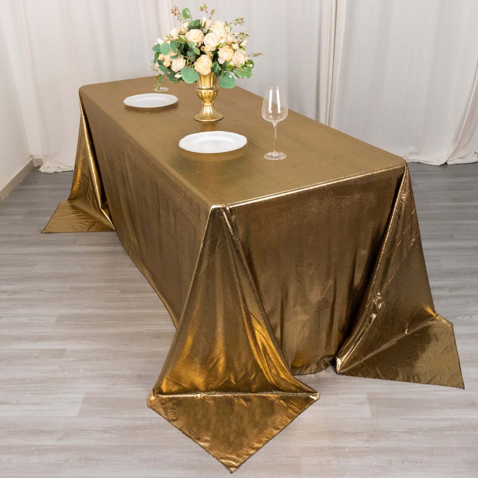Sequin Dots Polyester 90"x132" Rectangle Tablecloth Shimmering Antique Gold - Seamless, Glittering & Wrinkle Free Table Cover - Bell Racket Store