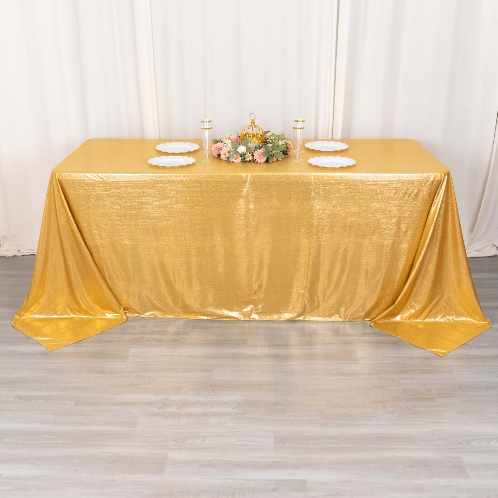 Sequin Dots Polyester 90"x132" Rectangle Tablecloth Shimmering Gold - Seamless, Glittering & Wrinkle Free Table Cover for Stylish Event Decor - Bell Racket Store