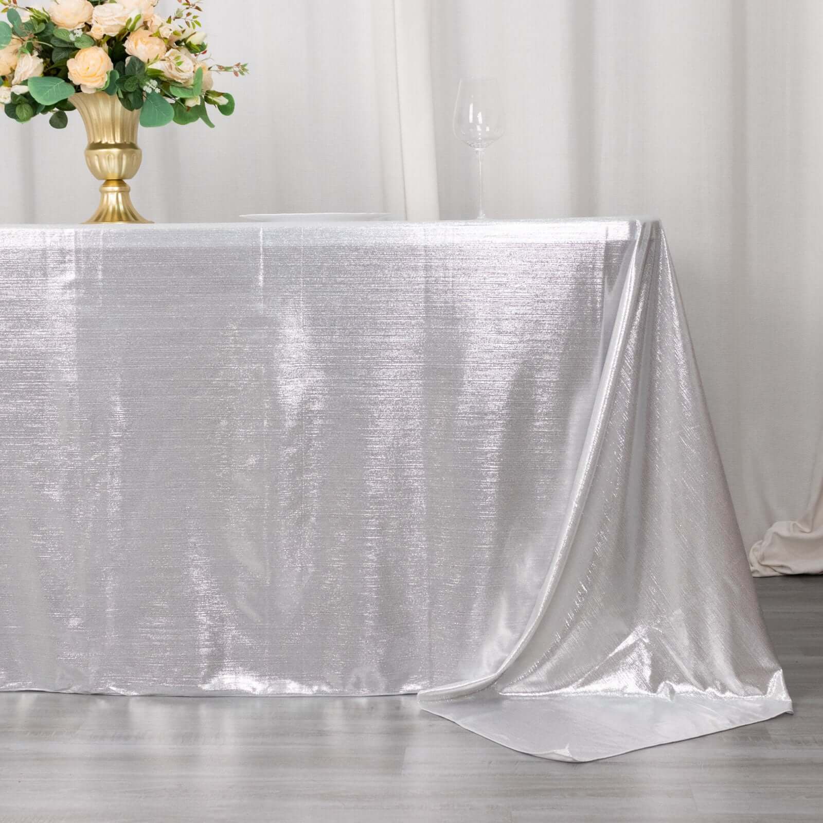 Sequin Dots Polyester 90"x132" Rectangle Tablecloth Shimmering Silver - Seamless, Glittering & Wrinkle Free Table Cover - Bell Racket Store