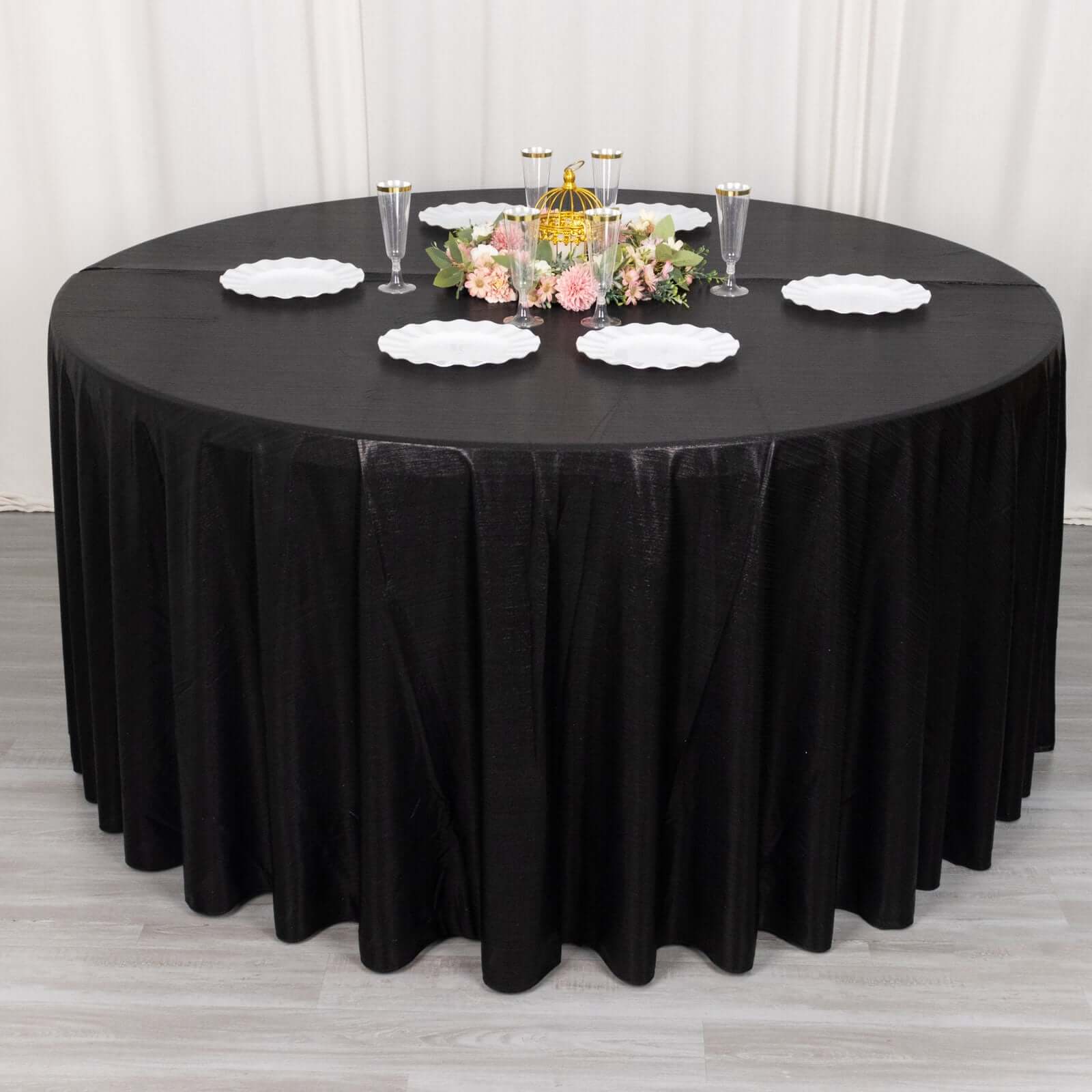 Sequin Dots Polyester Round 120" Tablecloth Shimmering Black - Wrinkle Free & Sparkling Table Cover - Bell Racket Store