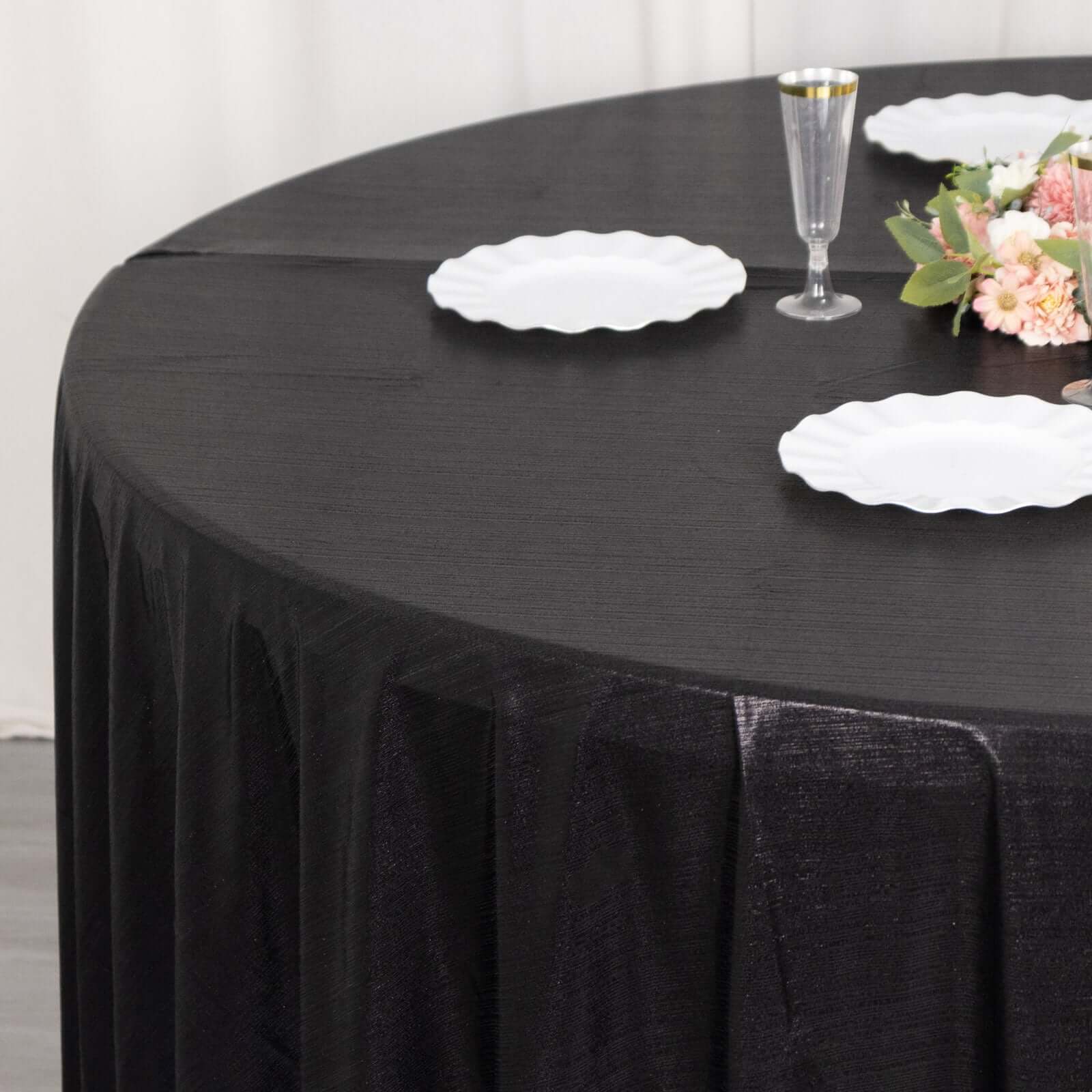 Sequin Dots Polyester Round 120" Tablecloth Shimmering Black - Wrinkle Free & Sparkling Table Cover - Bell Racket Store