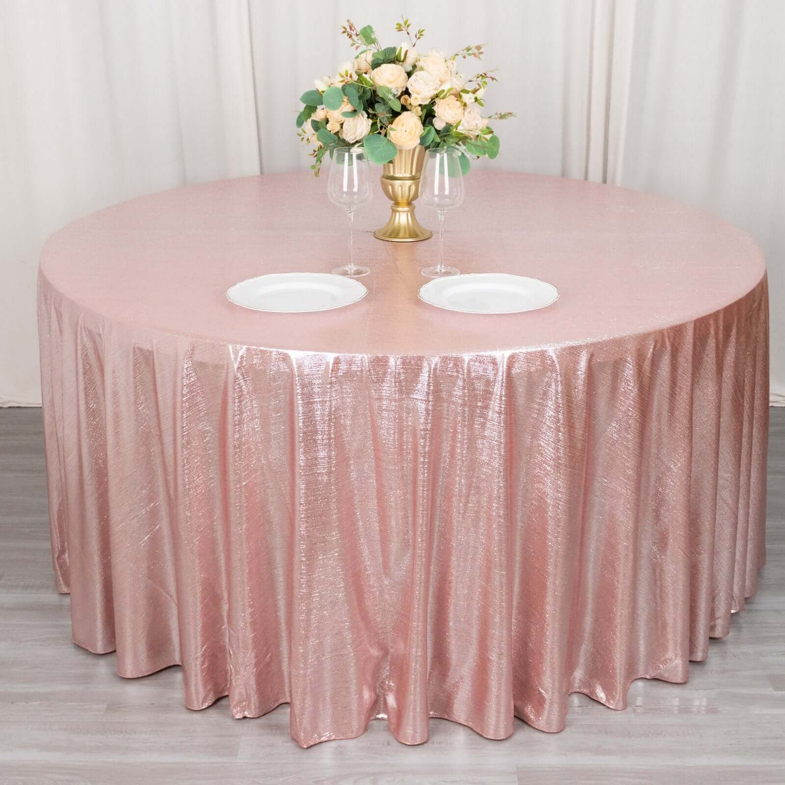 Sequin Dots Polyester Round 120" Tablecloth Shimmering Rose Gold - Wrinkle Free & Sparkling Table Cover - Bell Racket Store
